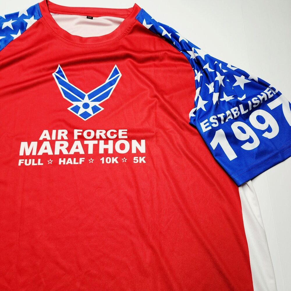 2016 20th AIR FORCE MARATHON Wright-Patterson AFB USA Flag Print Shirt XXL NWOT